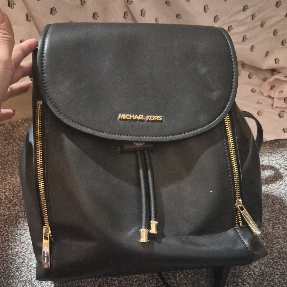 Michael Kors Black Backpack with Gold Zippers